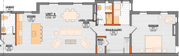 a floor plan of a building with different rooms and counters
