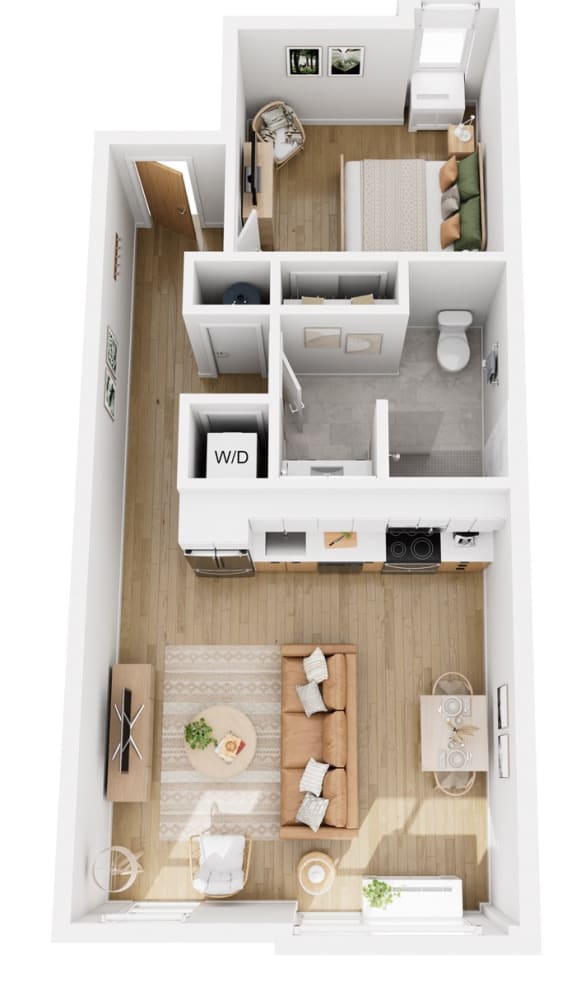 Apartments in Lancaster | a 3d drawing of a bedroom with a desk