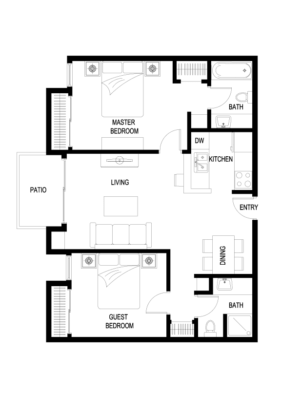 Cielo 2 Bedroom Apartment Split Floor Plan