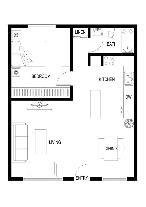 Chadron Apartments Stilman 1 bedroom floorplan 2D