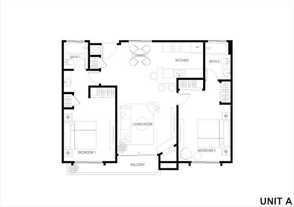 A black and white image of a floor plan for Unit A.