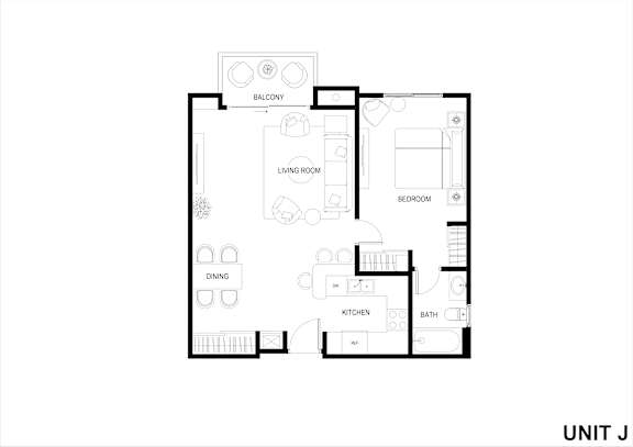 A black and white diagram of a floor plan for Unit J.