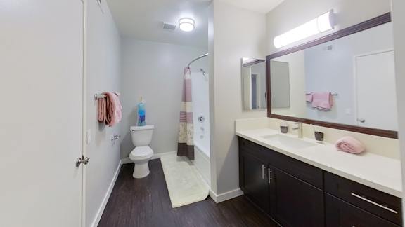 a bathroom with a toilet and a sink and a mirror