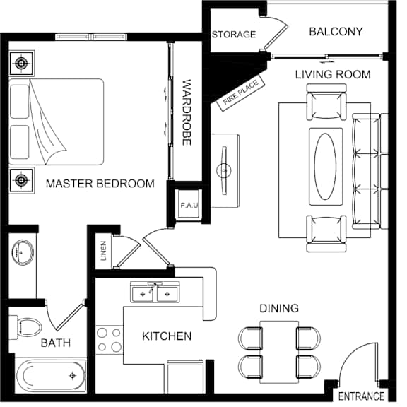 1 Bedroom floorplan 2D