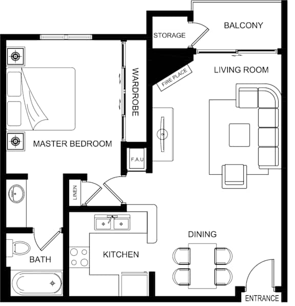 1 Bedroom floorplan 2D