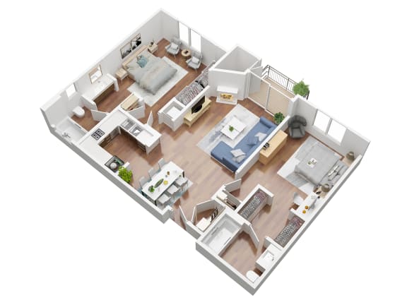 2 Bedroom floorplan 3D