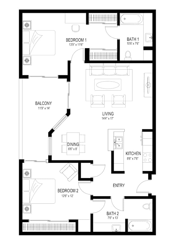 2 Bedroom Apartment Home