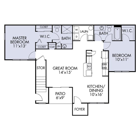 Floor Plan  2 bed 2 bath Floorplan at The Marlowe, Indiana