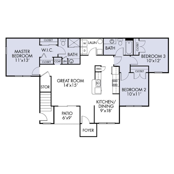 3 bed 2 bath Floorplan at The Marlowe, Fort Wayne, IN, 46804