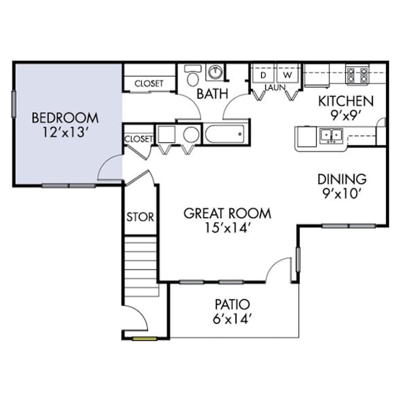 Floor Plan  1 bed 1 bath Floorplan at The Marlowe, Indiana, 46804