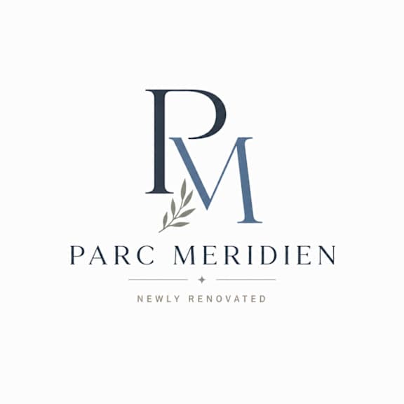 Floor Plan  A logo with the initials PM and the name "PARC MERIDIEN" below it, with a laurel branch design element and the phrase "NEWLY RENOVATED" beneath the name.
