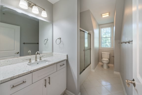 a bathroom with a sink and a shower and a toilet