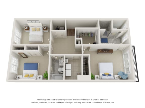 a stylized floor plan of a 2100 sq ft apartment