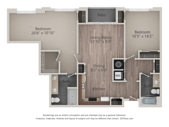 2 bedroom floor plan with balcony