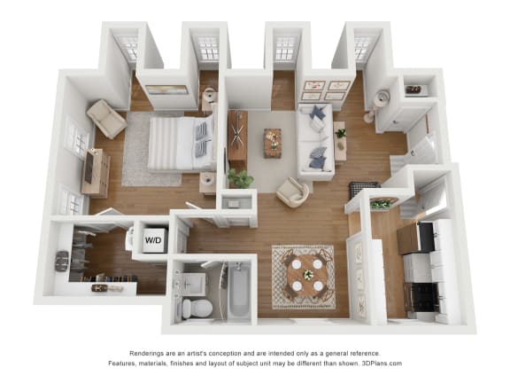 a 1 bedroom floor plan with a bathroom and a living room