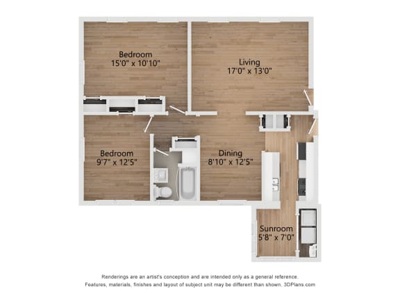 a floor plan of a studio apartment with a bedroom and a living room