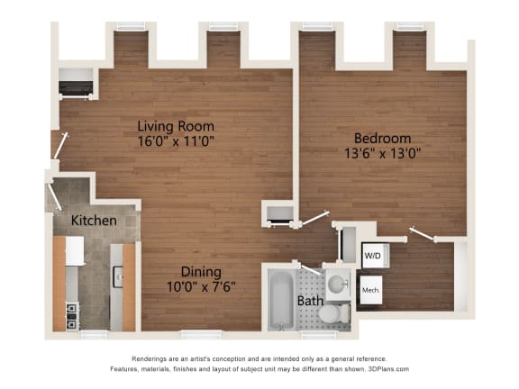 a floor plan of a studio apartment with a bedroom and a living room