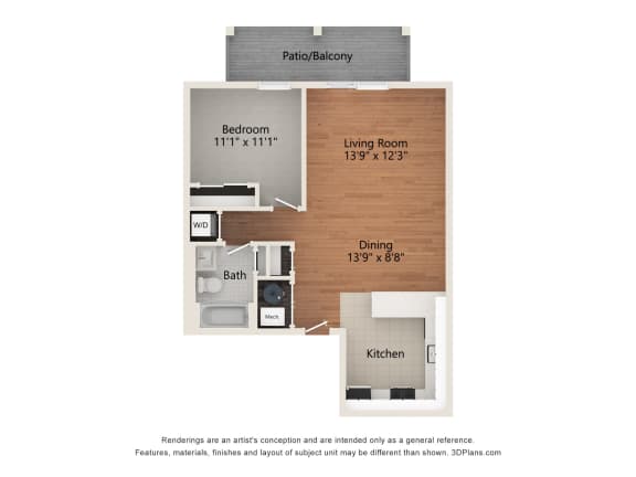 a floor plan of a studio apartment with a bedroom and a living room