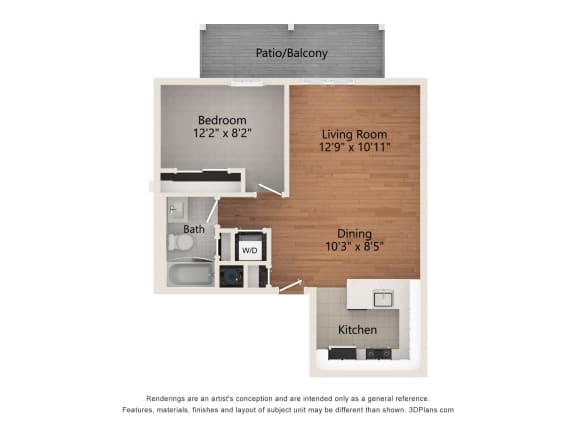 a floor plan of a studio apartment with a bedroom and a living room