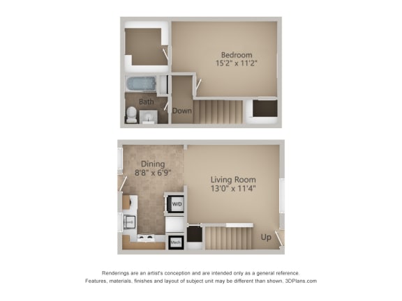 a floor plan for a one bedroom apartment with a living room and a dining room
