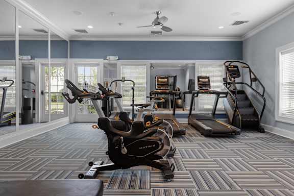 Fitness Studio at Merion at Cross Keys Apartments, Williamstown, California