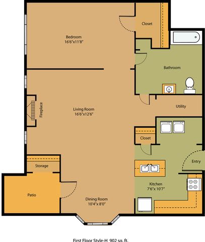 1 Bed 1 Bath Layout 2 at The Austin Apartments in Deptford, NJ