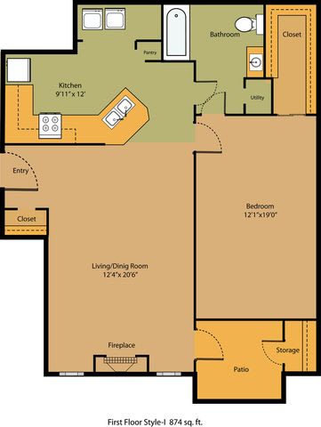 1 Bed 1 Bath Layout 3 at The Austin Apartments in Deptford, NJ