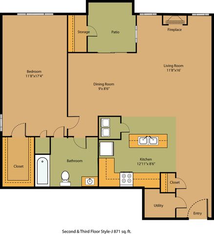 1 Bed 1 Bath Layout 4 at The Austin Apartments in Deptford, NJ