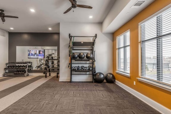 the gym in the home is equipped with weights and dumbbells