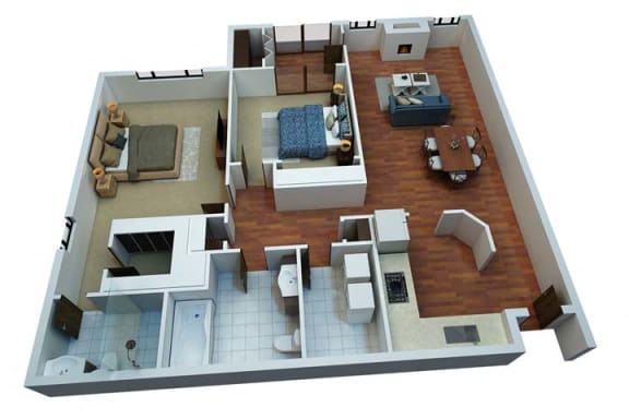 a 3d floor plan of a house with a living room