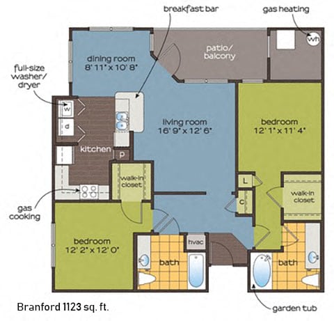 Branford Floor Plan at The Ledges Apartment Homes, Connecticut, 06340