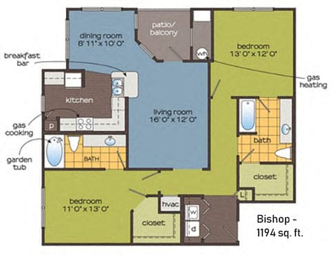 Bishop Floor Plan at The Ledges Apartment Homes, Connecticut, 06340