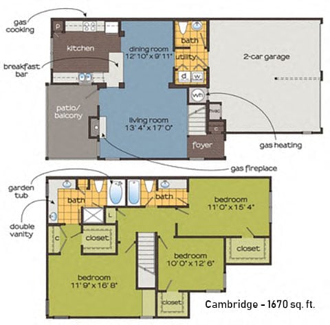 Floor Plan  3x25 1670SQFT Cambridge Floor Plan at The Ledges Apartment Homes, Groton, CT, 06340