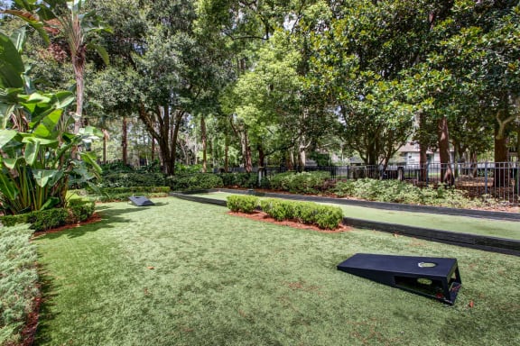 a yard with a ping pong court and trees at Timberwalk at Mandarin Apartment Homes, Florida, 32257