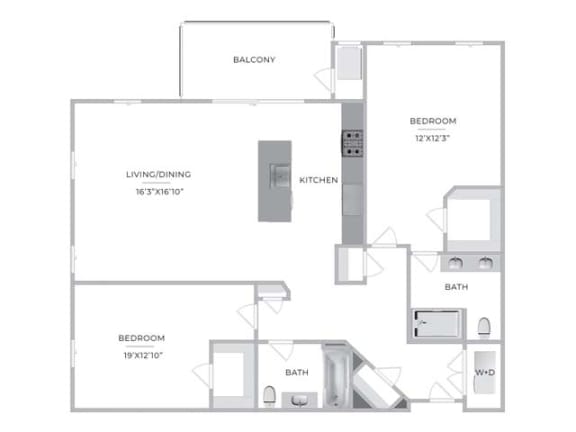 2 Bedroom Floor Plan at Barclay Chase Apartment Homes, New Jersey