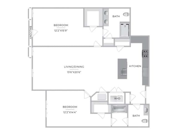 2 Bedroom 2 Bath Floor Plan at Barclay Chase Apartment Homes, Marlton, NJ, 08053