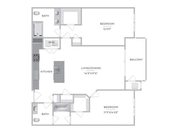 2 Bedroom 2 Bathroom Floor Plan at Barclay Chase Apartment Homes, Marlton, NJ