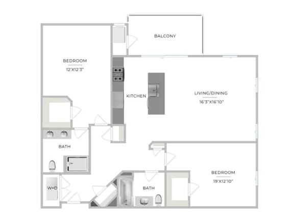 Two bed Two Bath Floor Plan at Barclay Chase Apartment Homes, Marlton, 08053