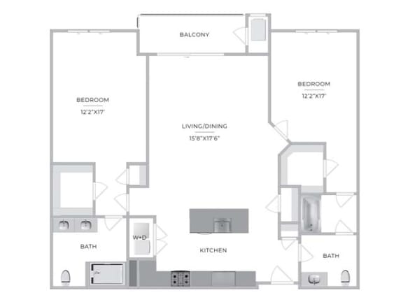 Two bedroom Two Bath Floor Plan at Barclay Chase Apartment Homes, Marlton, New Jersey