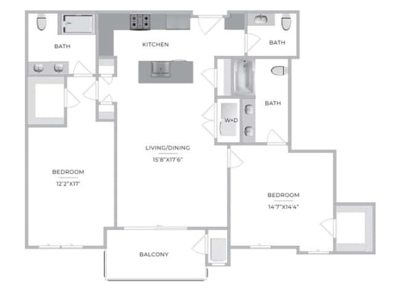 Two bedroom Two Bathroom Floor Plan at Barclay Chase Apartment Homes, Marlton
