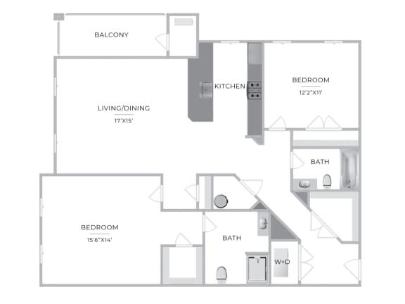 Two Bedroom Floor Plan  at Barclay Glen Apartments, Williamstown, NJ