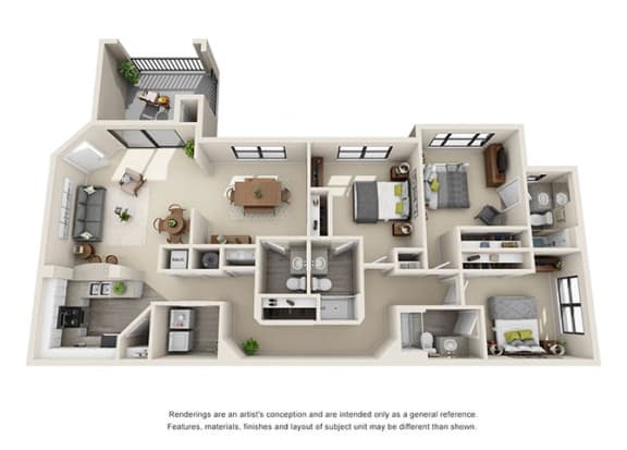 C Floor Plan  at The Monroe Apartment Homes, Tallahassee, 32303