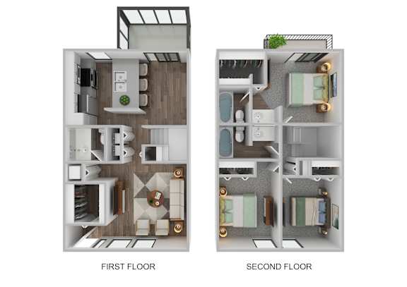 A diagram of a two-story apartment with labeled first and second floors.