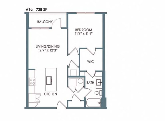 1 bed 1 bath floor plan at Meeder Flats Apartment Homes, Cranberry Township, PA, 16066