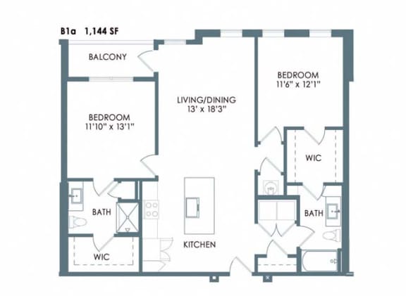 2 bed 2 bath floor plan at Meeder Flats Apartment Homes, Pennsylvania