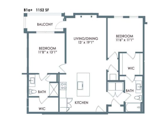 2 bed 2 bath floor plan A at Meeder Flats Apartment Homes, Pennsylvania, 16066
