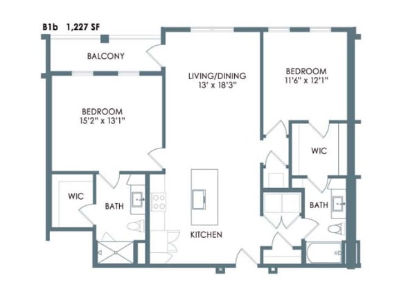 2 bed 2 bath floor plan Bat Meeder Flats Apartment Homes, Cranberry Township, PA, 16066