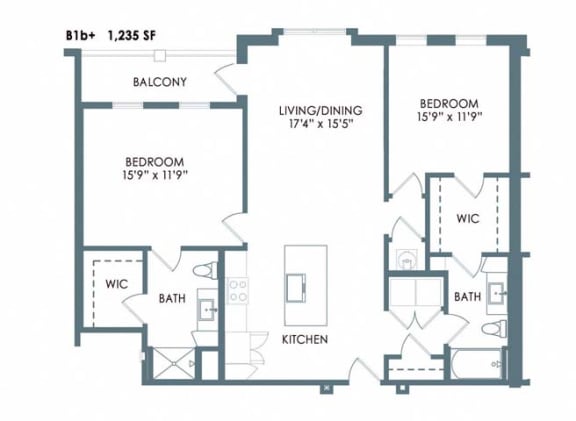 2 bed 2 bath floor plan C at Meeder Flats Apartment Homes, Cranberry Township, PA