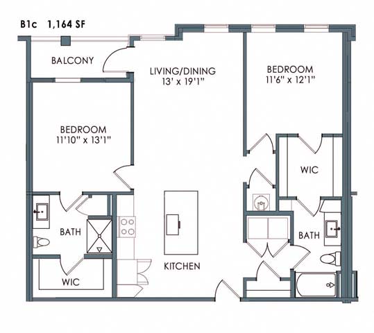 2 bed 2 bath floor plan D at Meeder Flats Apartment Homes, Cranberry Township, 16066