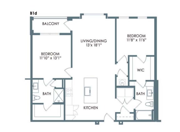 2 bed 2 bath floor plan E at Meeder Flats Apartment Homes, Cranberry Township, Pennsylvania